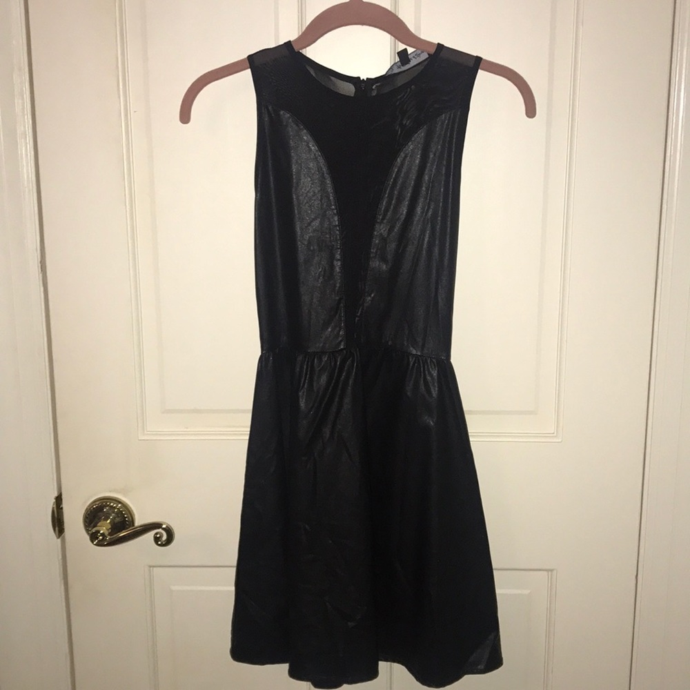 Little mesh black pleather dress